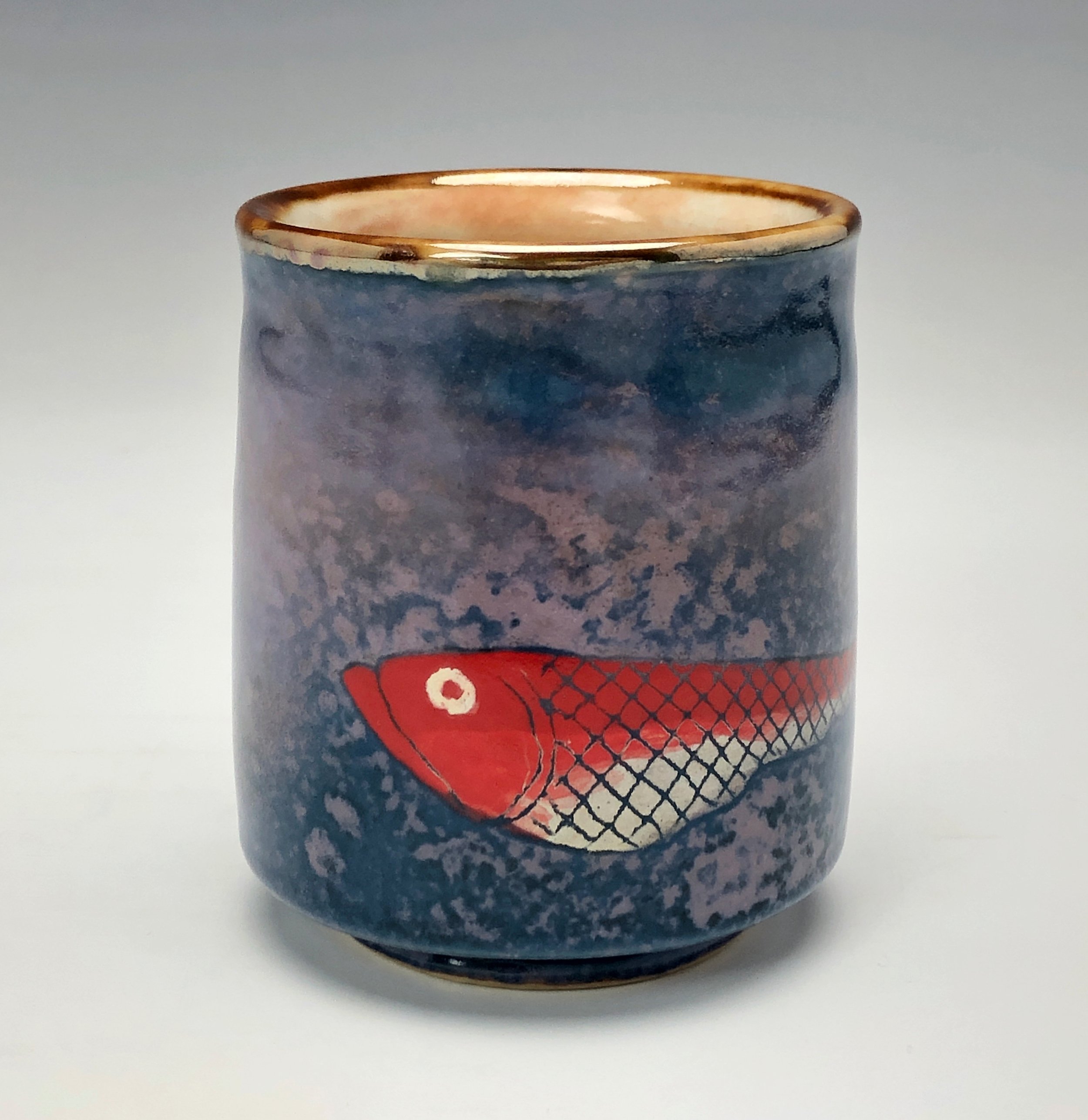 Lavender blue shino with Red Fish on Porcelian Cup