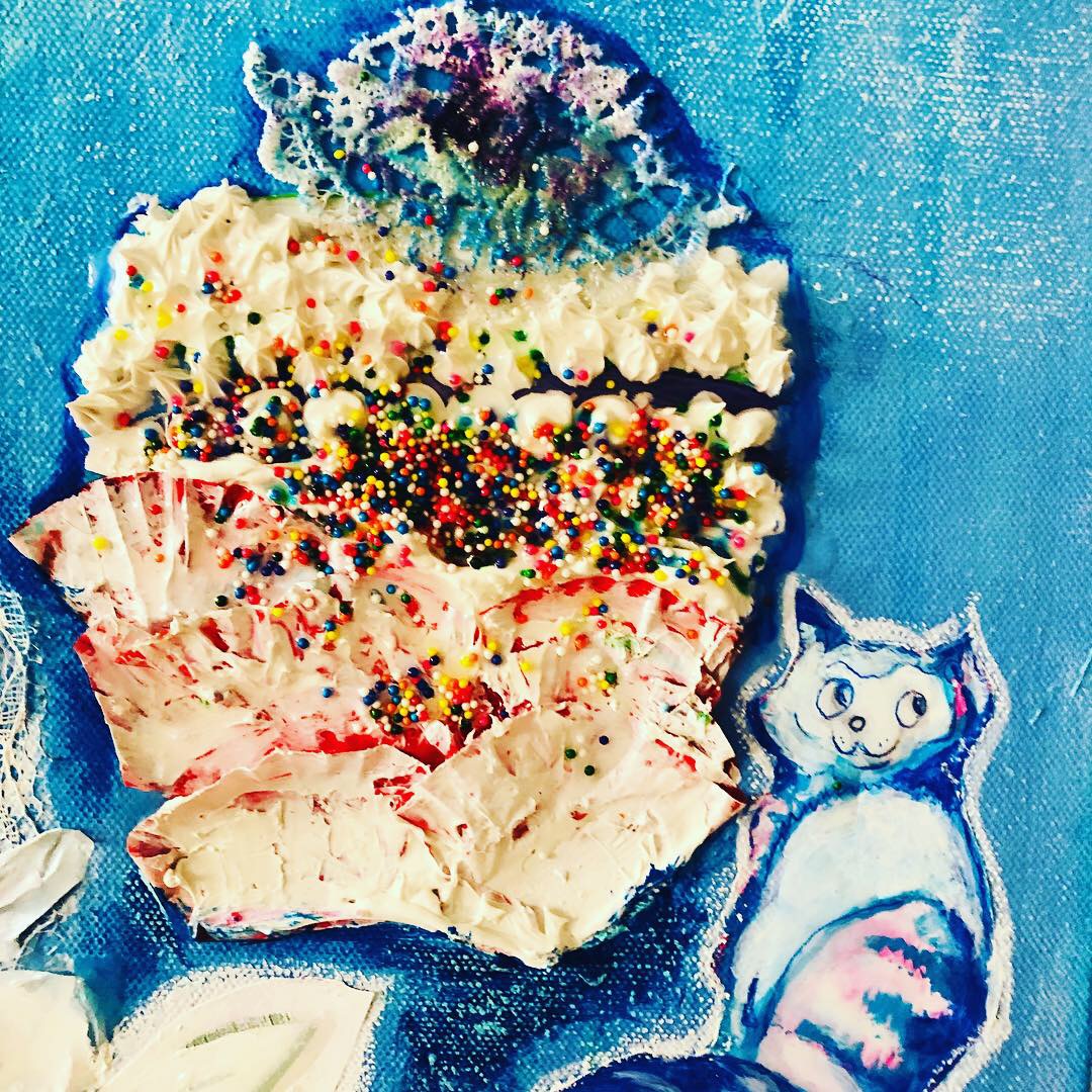 The cupcake was formed by piping acrylic above liners. A sprinkle of rainbow nonpareils added a whimsical finish.