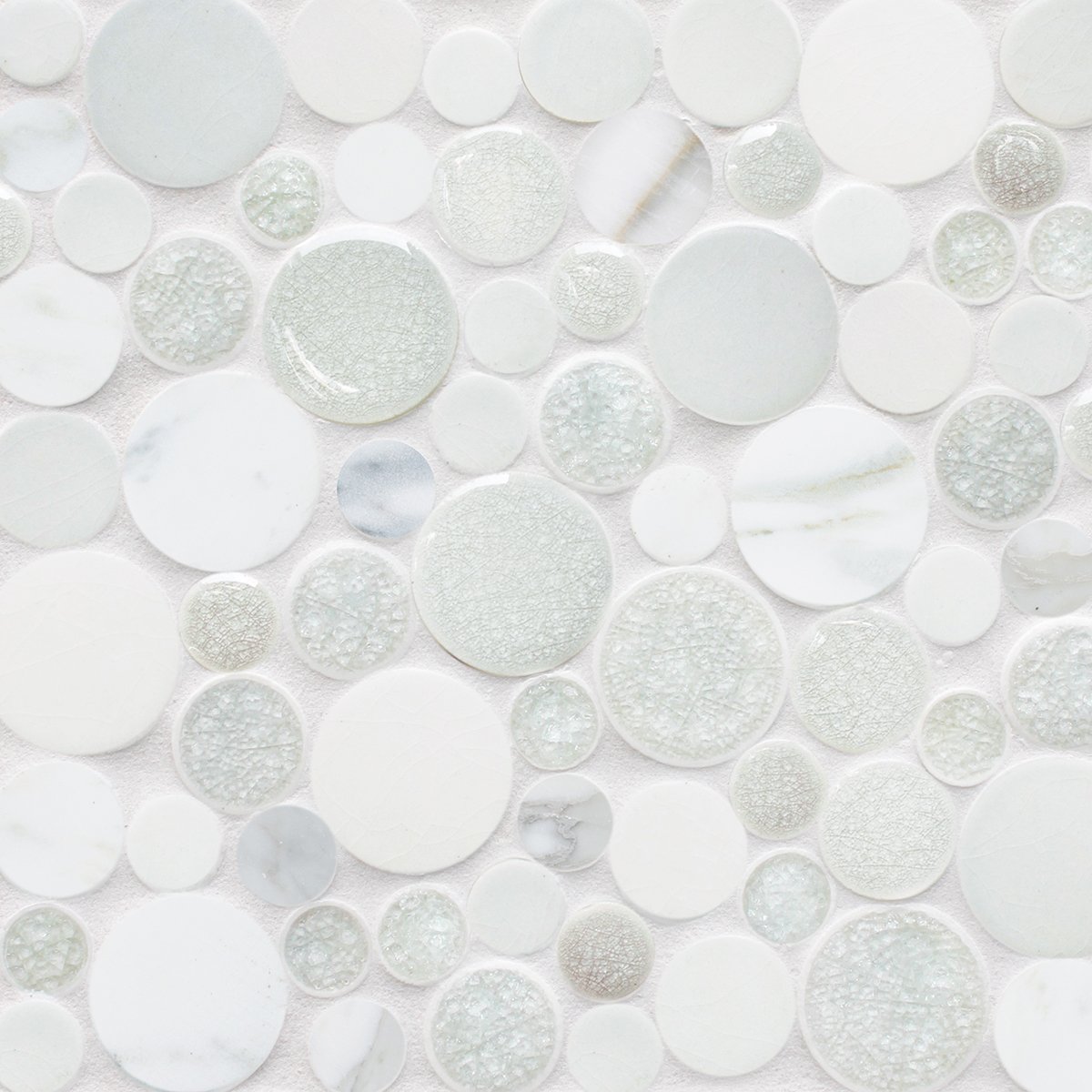 ENC - Circles – Mixed mosaic shown here in Robin’s Egg, Sky crackle, Alabaster sheer, and Calacatta marble.jpg