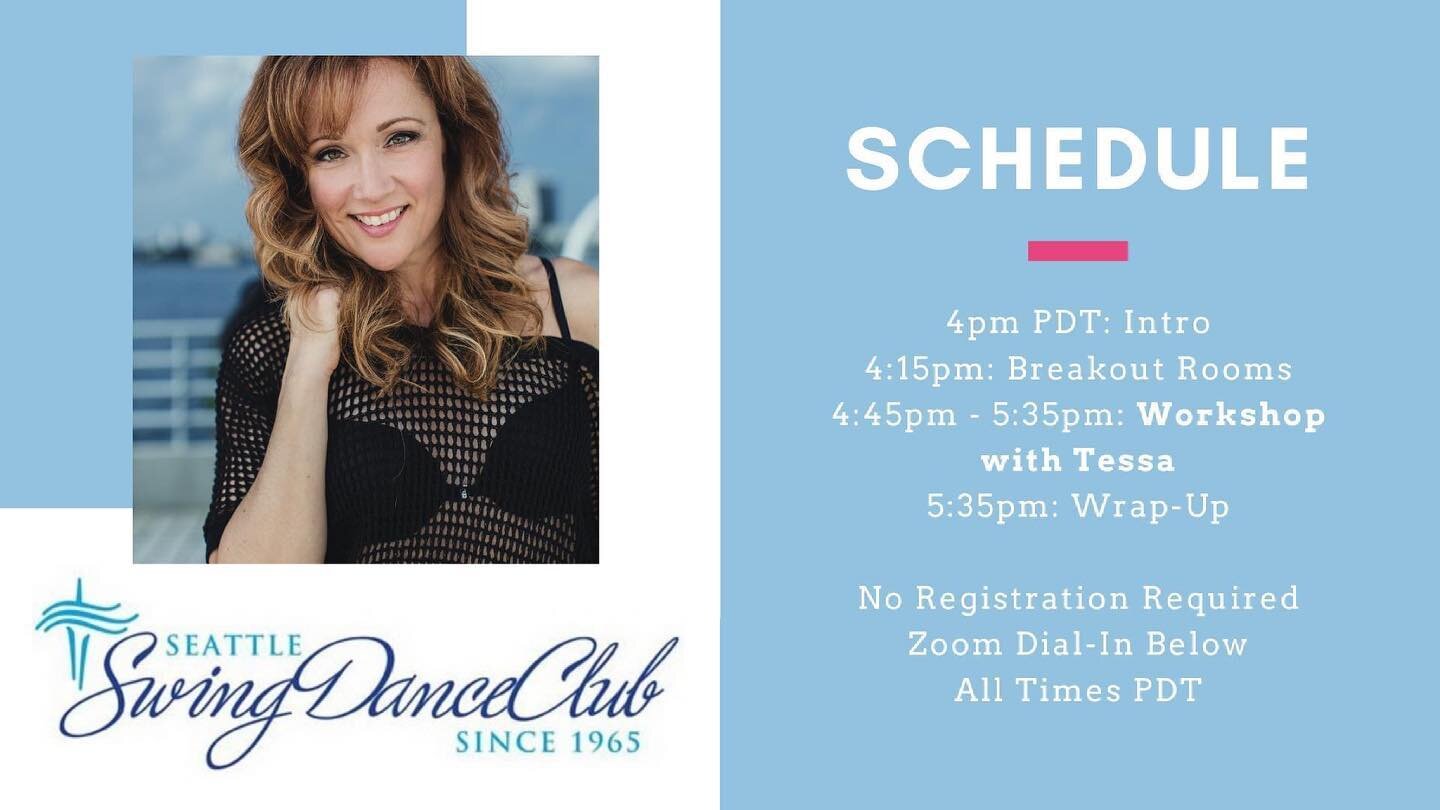 👋 Who&rsquo;s joining Tessa and the Club next weekend on Saturday June 5th? It&rsquo;s free and open to everyone! Zoom info: https://zoom.us/j/97400798127

Meeting ID: 974 0079 8127
Passcode: SSDCtessa
.
.
.
#SeattleSwingDanceClub #SeattleDance #