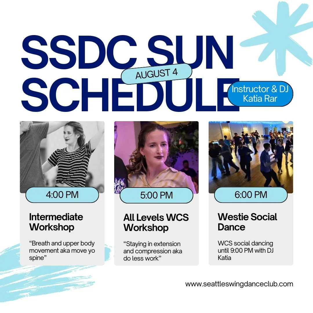 We've got workshops &amp; social dancing with Katia this weekend! Check out Sunday's details at 'calendar' link in bio.

#westcoastswing #modernswing #seattle #dance #class