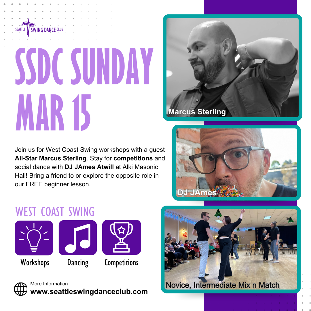 Seattle West Coast Swing Workshops with All-Star Marcus Sterling, Competitions and Social Dance with DJ JAmes Atwill