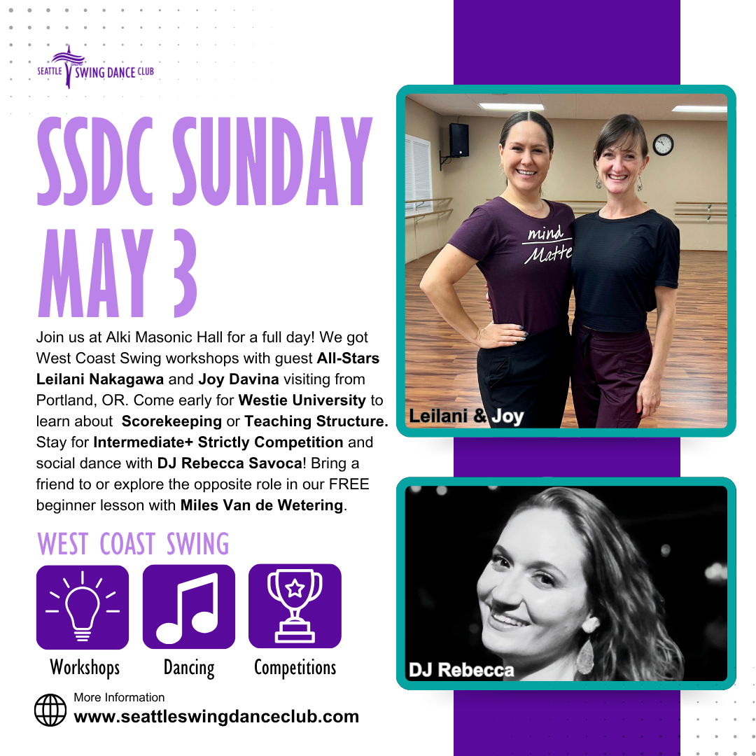Seattle West Coast Swing Workshops with all-Stars Leilani Nakagawa and Joy Davina, Competitions And Dance with DJ Rebecca