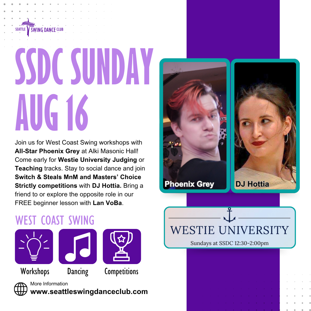 Seattle West Coast Swing Workshops with All-Star Phoenix Grey, competitions and Social Dance with DJ Hottia