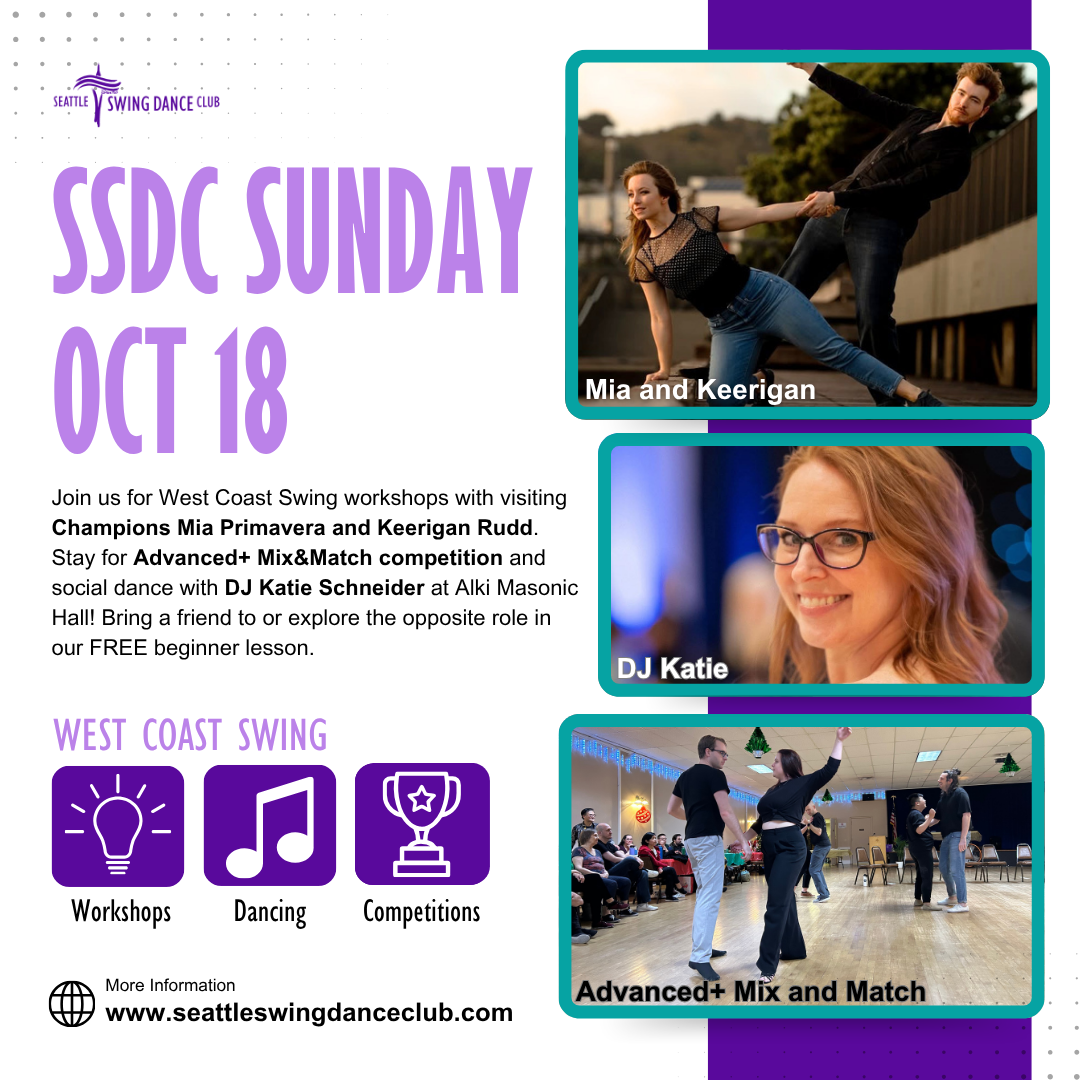Seattle West Coast Swing Workshops with Champions Mia Primavera and Keerigan Rudd, Competitions and Social Dance with DJ Katie Schneider