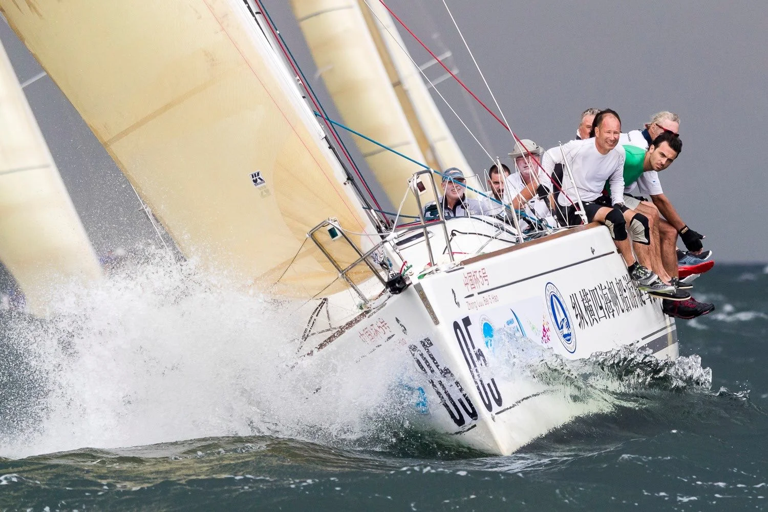 A fleet of Beneteau 40.7s racing at the China Cup International Regatta with an aramid Flex genoas and mains.