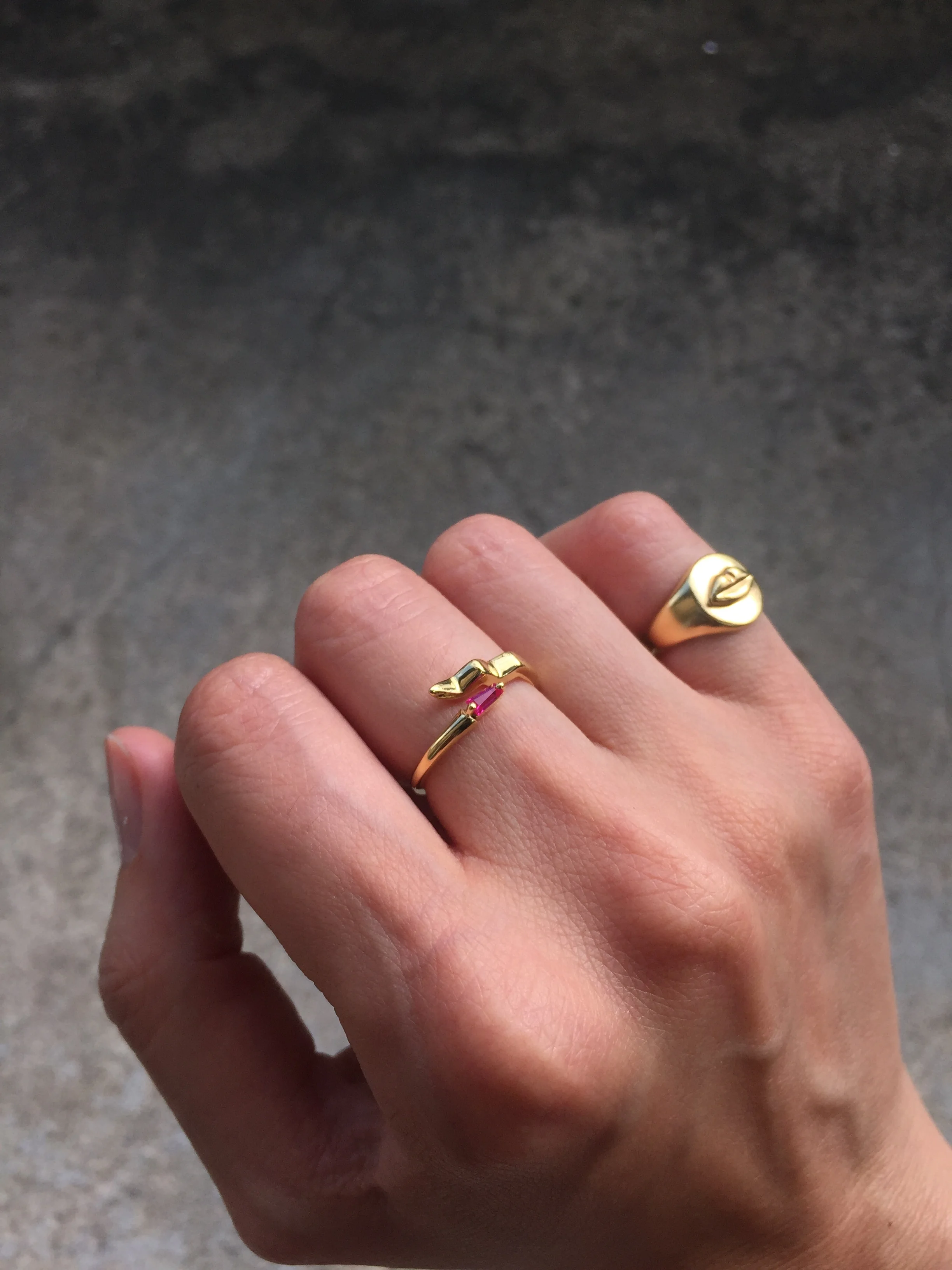 Gold Open Ring Snake With Ruby