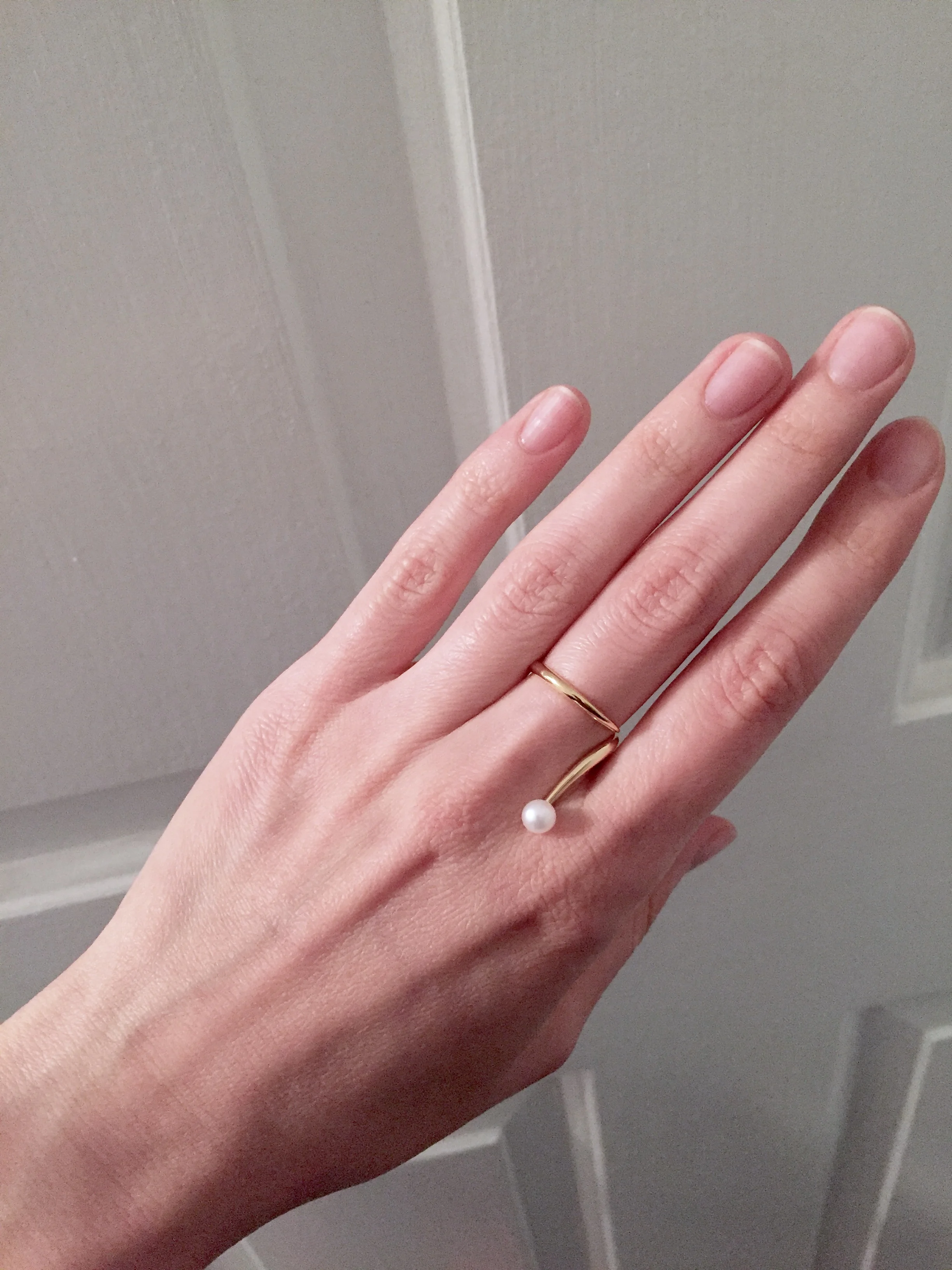 Gold Open Ring French Kiss With Pearl