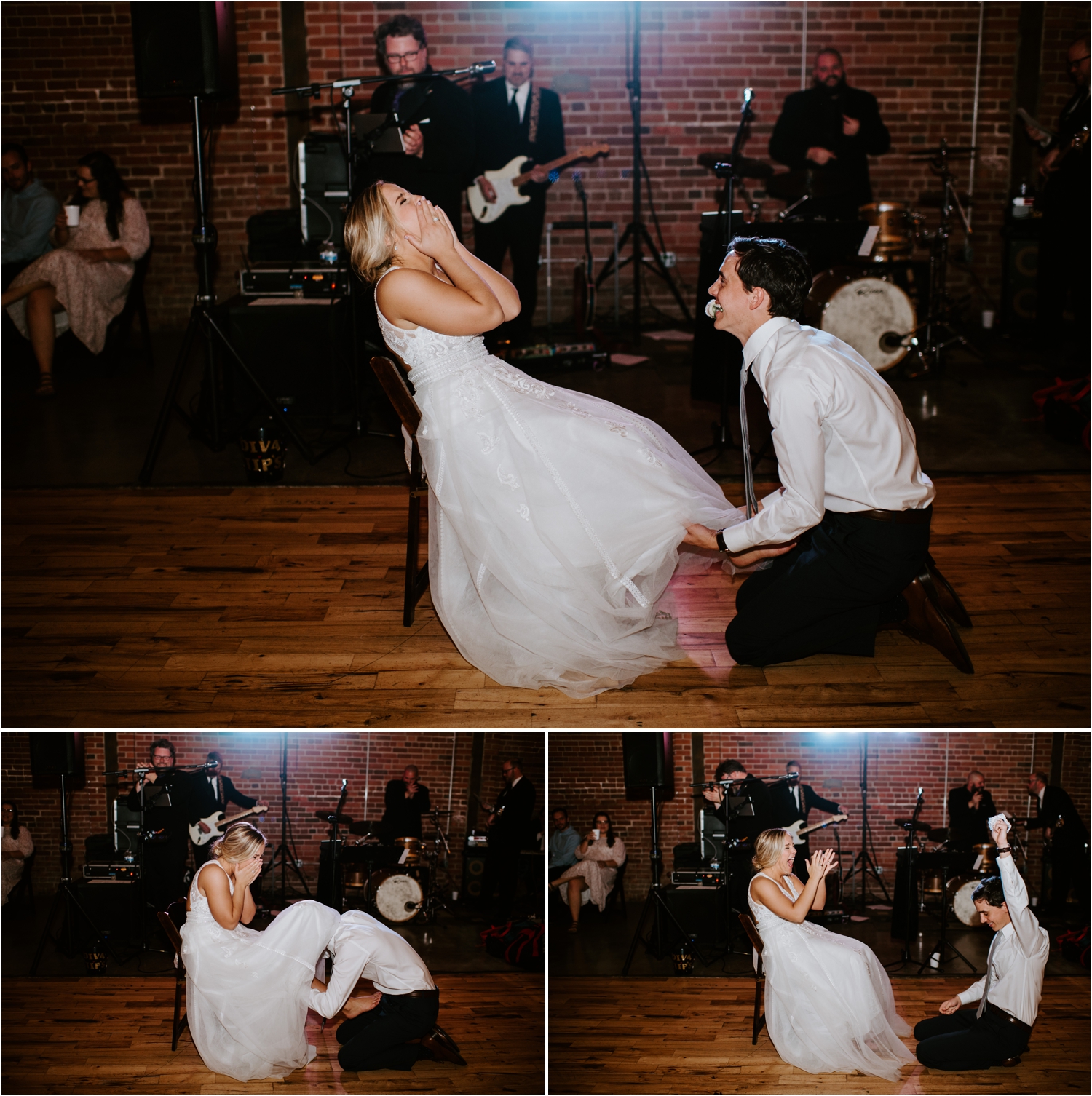 bride and groom garter toss