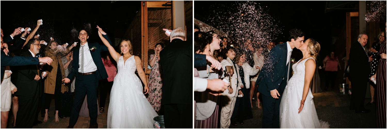 bride and groom confetti exit