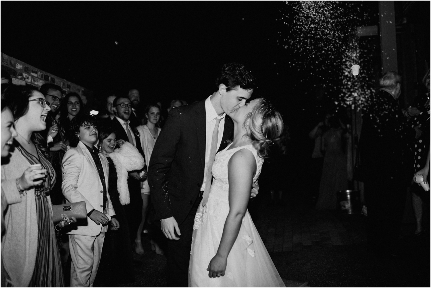 bride and groom confetti exit