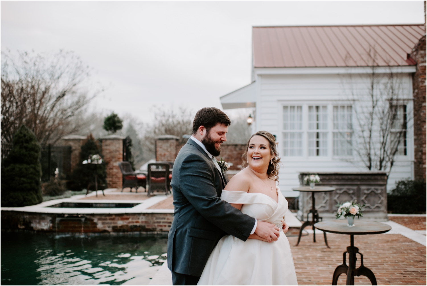 Heartwood Hall Memphis Tennessee Wedding Bride and Groom Portrait Laughing