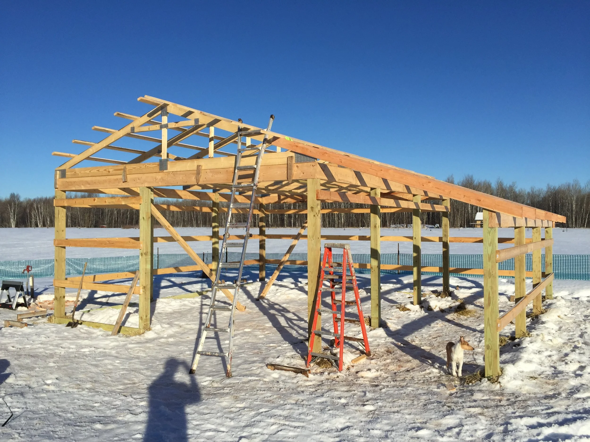Building the machine shed in the winter of 2016