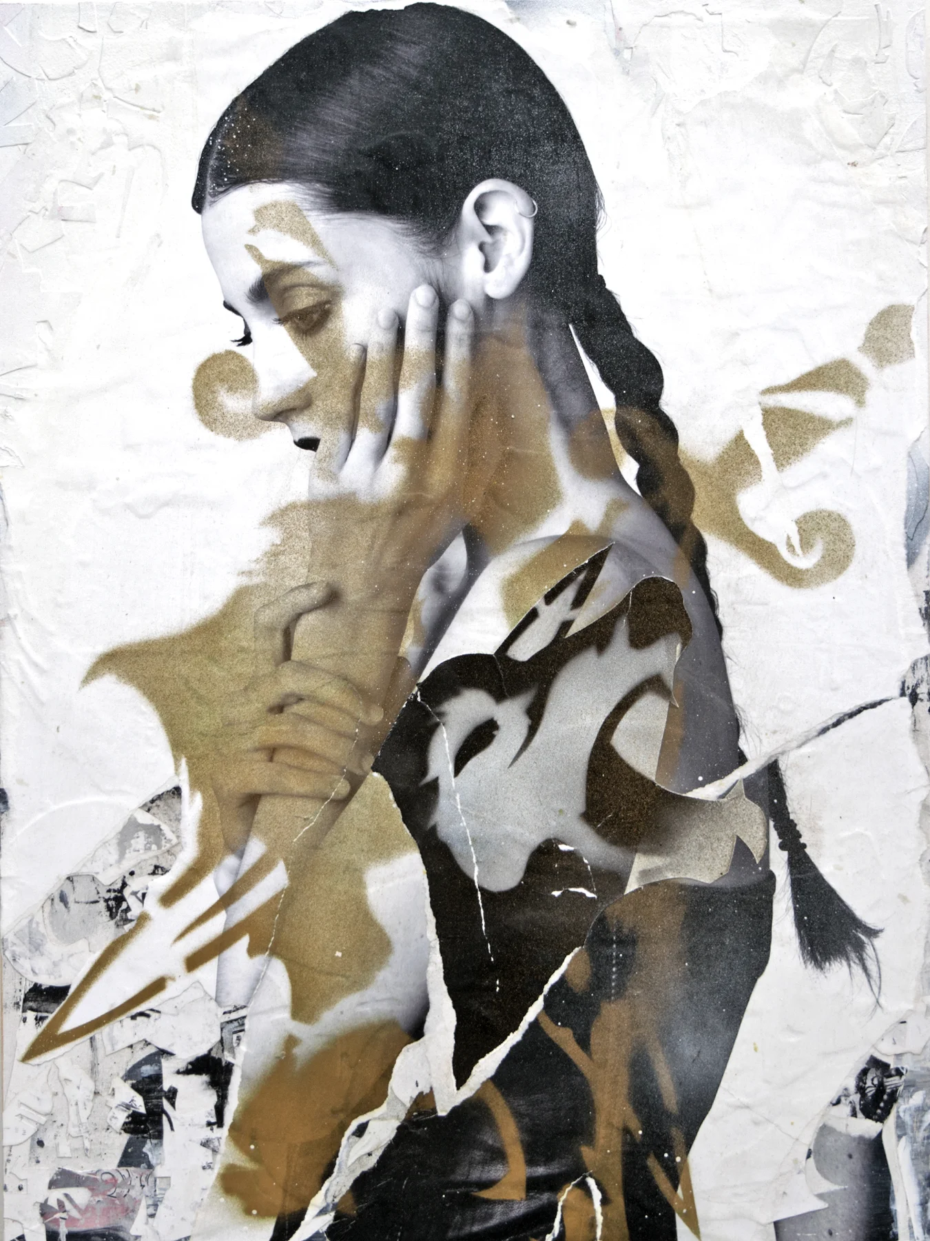 Gold Wolf Girl - Mixed Media - 18"x24"