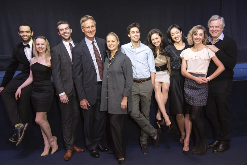 Photo credit Miki Yamanouchi Cecchetti Diploma DVD - L-R dancers Brandon Lawrence, Laura Day, Lachlan Monaghan, pianist Roland Thompson, Artistic Director Diane Van Schoor, dancers James Hay, Romany Pajdak, Chisato Katsura, Ruth Brill, Film Director Ross MacGibbon.