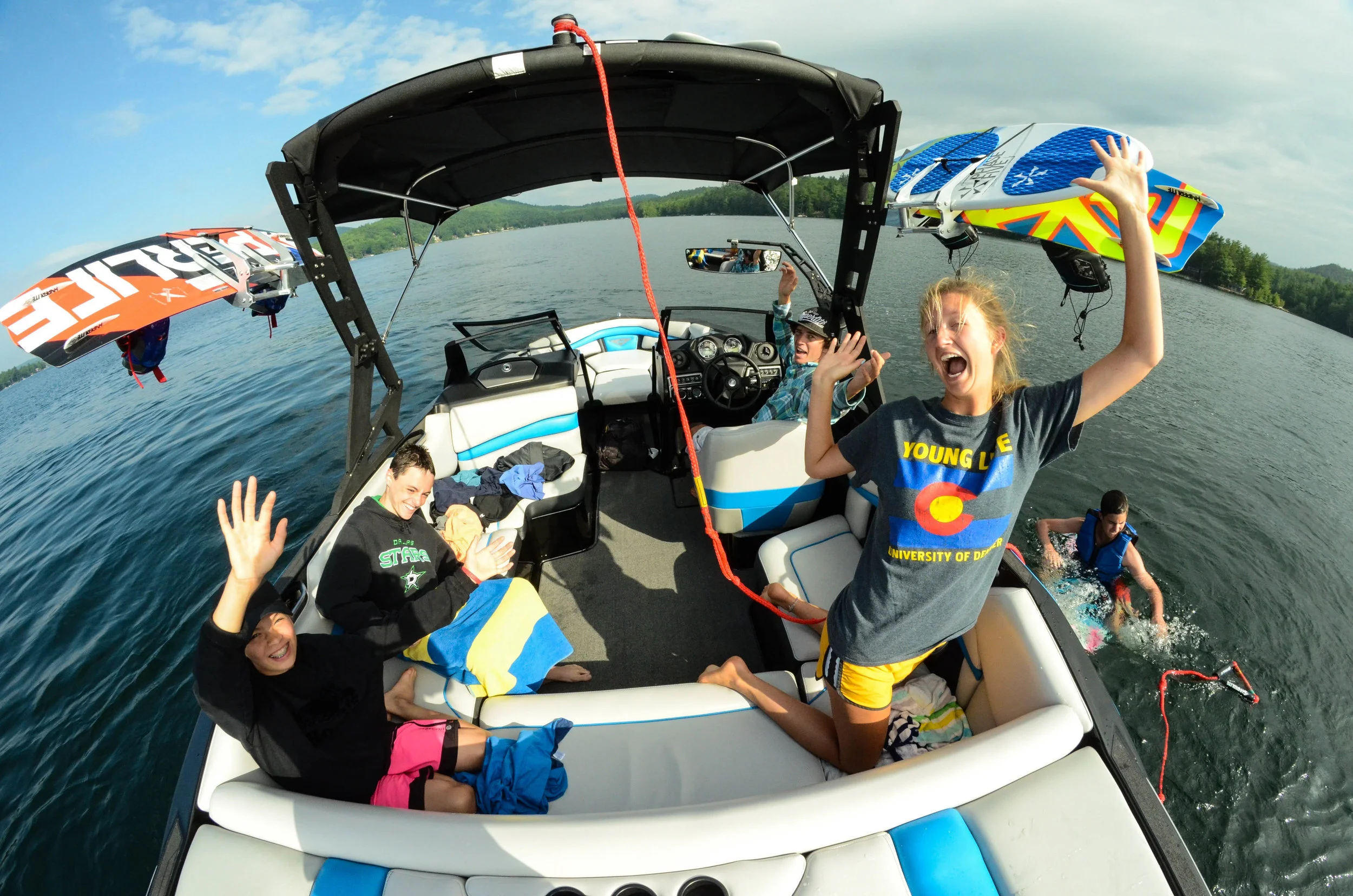 boat fun kids counselors summer camp lake