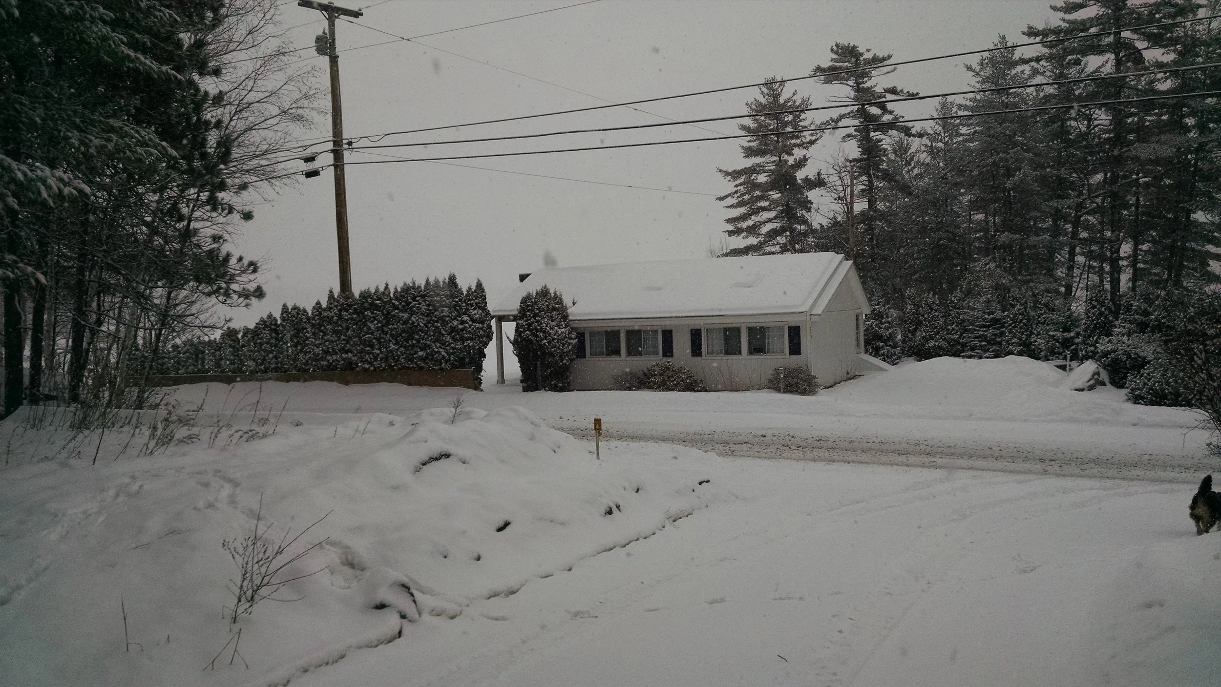 The clubhouse during a snowstorm.