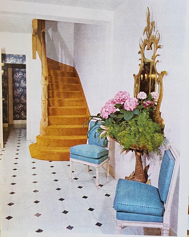 #1960s #hallwayinspo #frenchinteriors #interiordesigninspiration #louisxvichair #blackandwhitefloor #giltmirror #frenchantiques #entrancehall #hallwaydecor #frenchchair #staircaseinspo #frenchstairs #hallwayfloor #frenchmirror #entrancedecor #hallway