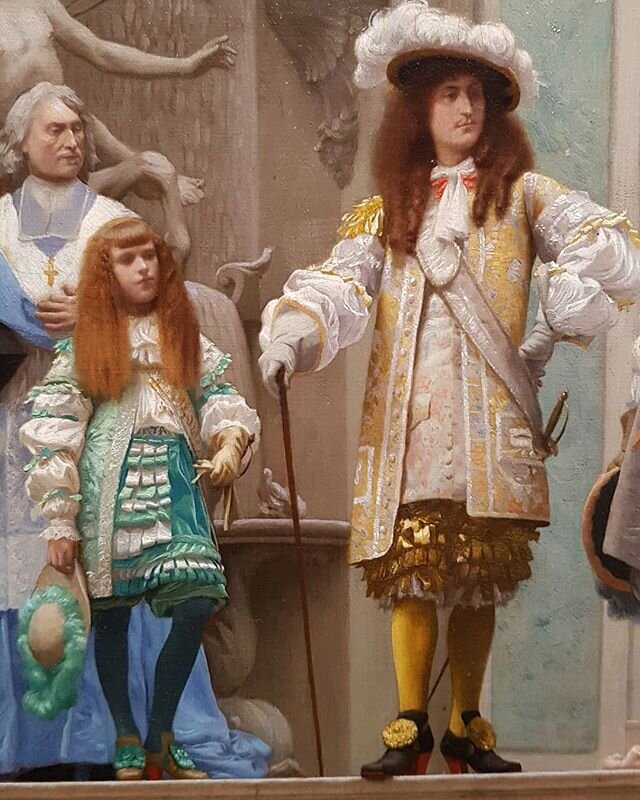 The coolest colors and shoes during the reign of Louis XIV!💥 (the painting by G&eacute;r&ocirc;me once belonged to William Henry Vanderbilt!) #jeanleongerome #museedorsay #17thcenturyfashion #colorinspiration #frenchking #frenchroyalty #louisxiv #lo