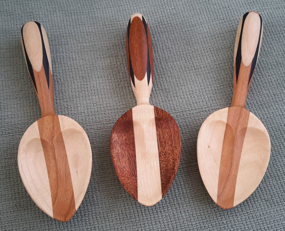  The finished spoons, with heart-carved bowls 