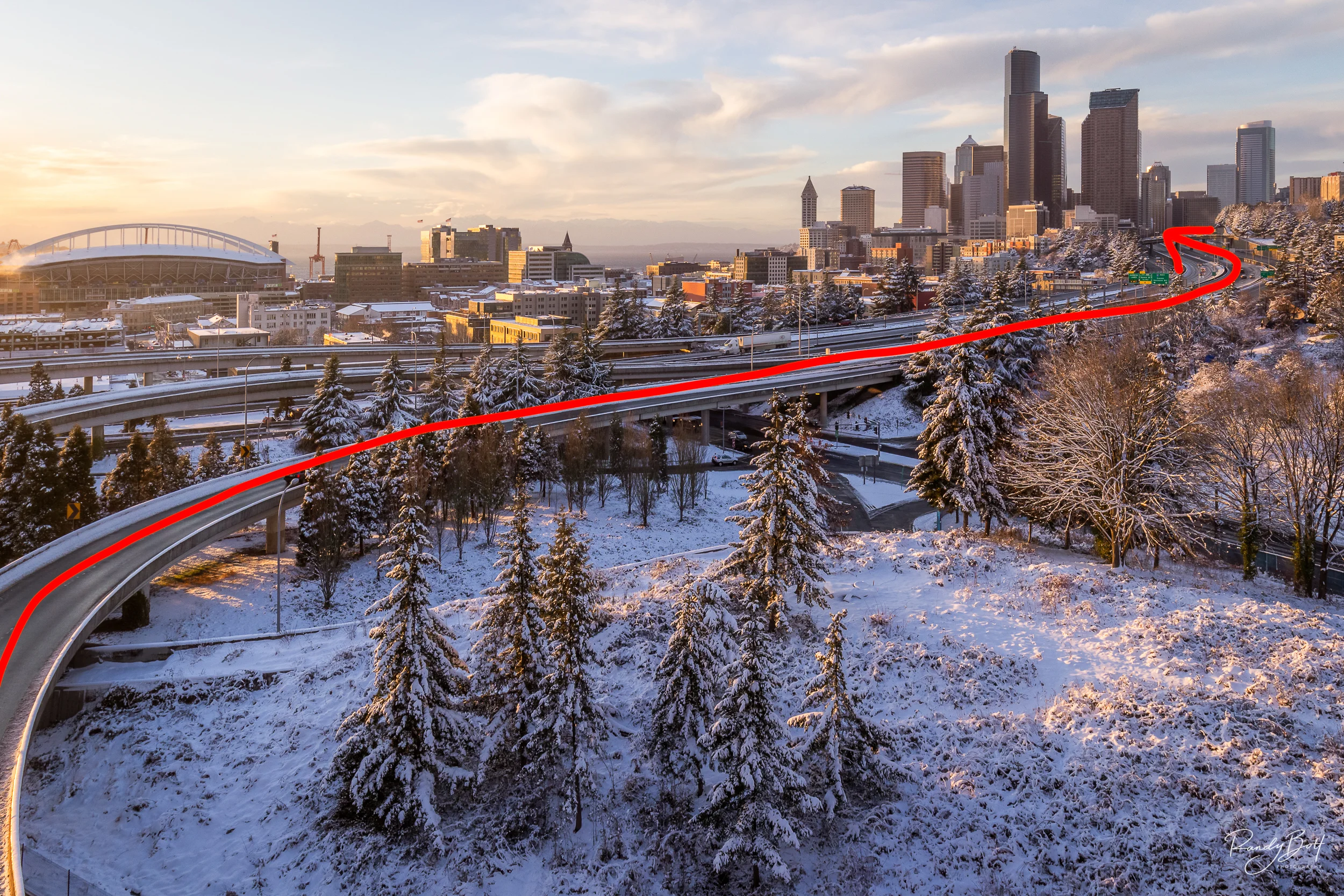 Road leads your eye to the city.
