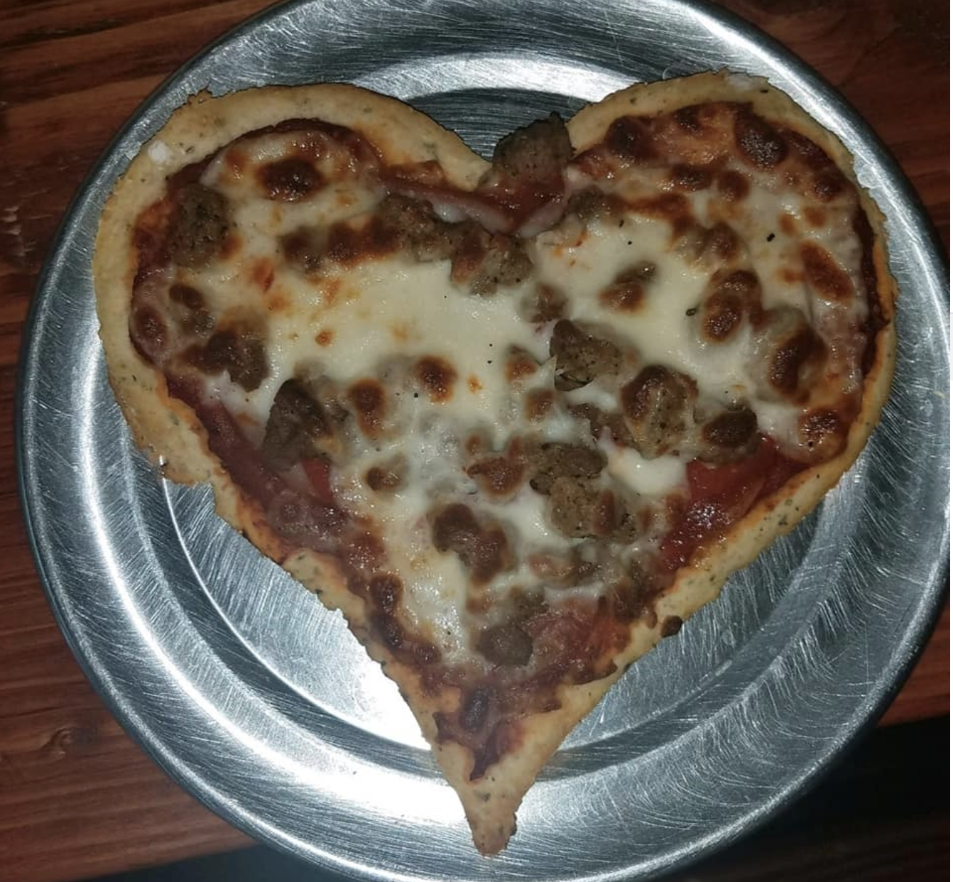 Heart-shaped pizza from Wood'y’s Brick Oven Pizza