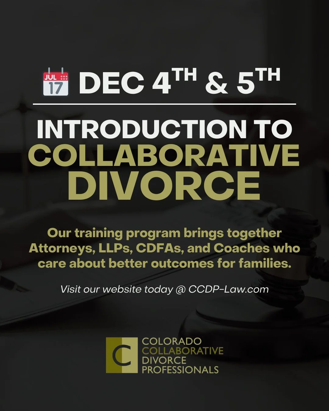 ⚠️ LAST CHANCE TO REGISTER for our training December 4th &amp; 5th! Two days of hands-on learning, practical tools, and connection with professionals who share your vision for peaceful family resolution!

Mark your calendar &amp; register today! 📅
h