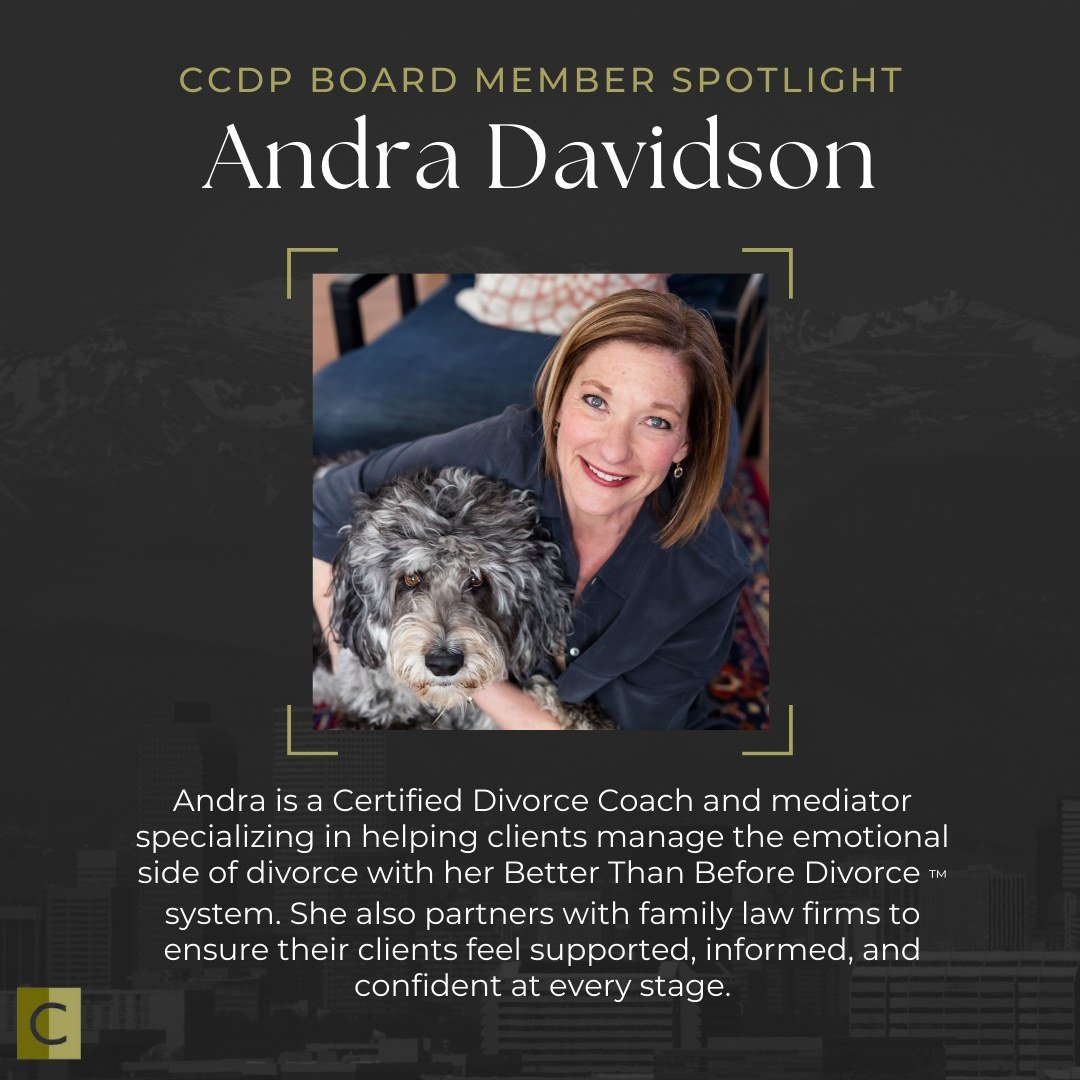 We&rsquo;re excited to welcome Andra to the CCDP Board of Directors. Her experience supporting clients through the emotional side of divorce brings a meaningful perspective to our leadership team.