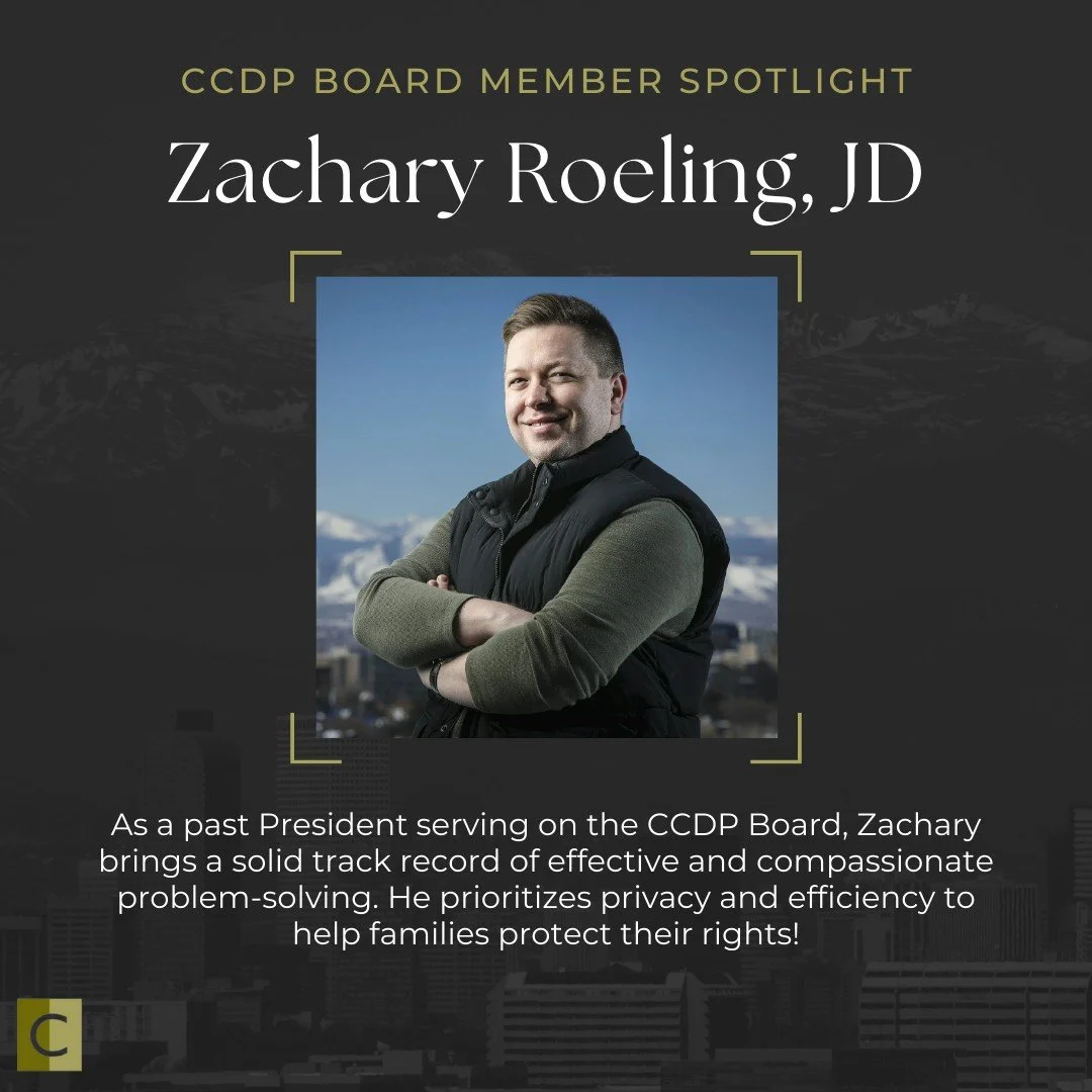 Please welcome Zachary Roeling, JD! As a past President serving on the CCDP Board, this compassionate attorney-mediator champions mindfulness and privacy to help families resolve conflicts outside of court.
