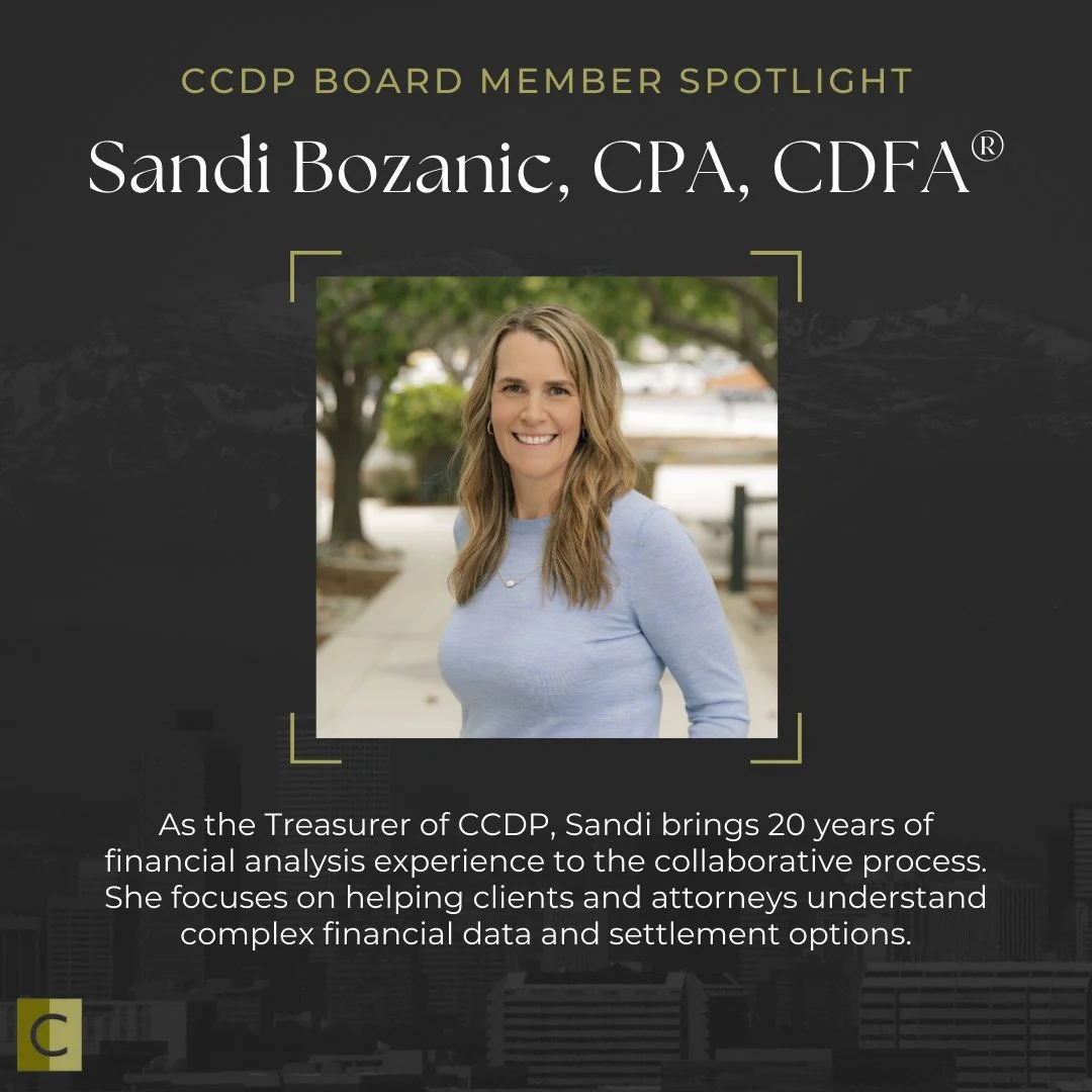 Introducing Sandi Gumeson, CPA, CDFA, our current Treasurer! With two decades of financial experience, she specializes in helping clients navigate the financial intricacies of divorce with clarity.