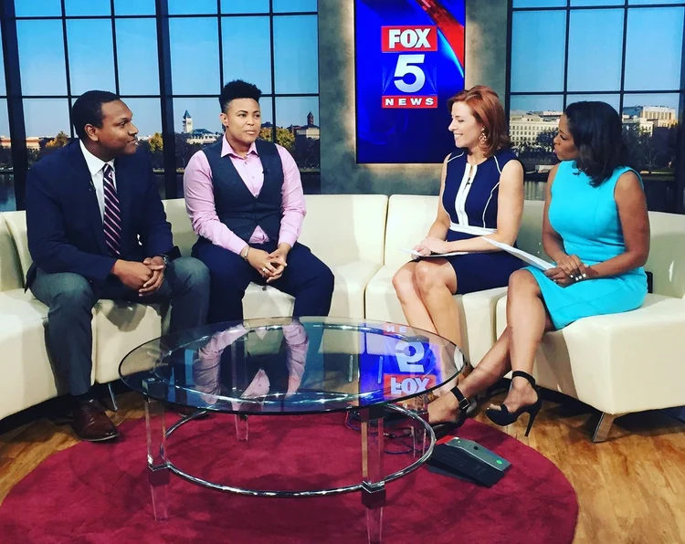 Stephen Rowe on set during a Fox 5 DC studio segment