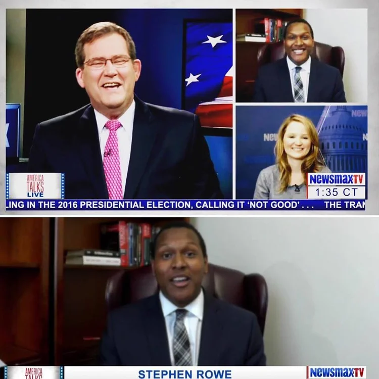 Stephen Rowe appearing as a guest on Newsmax TV