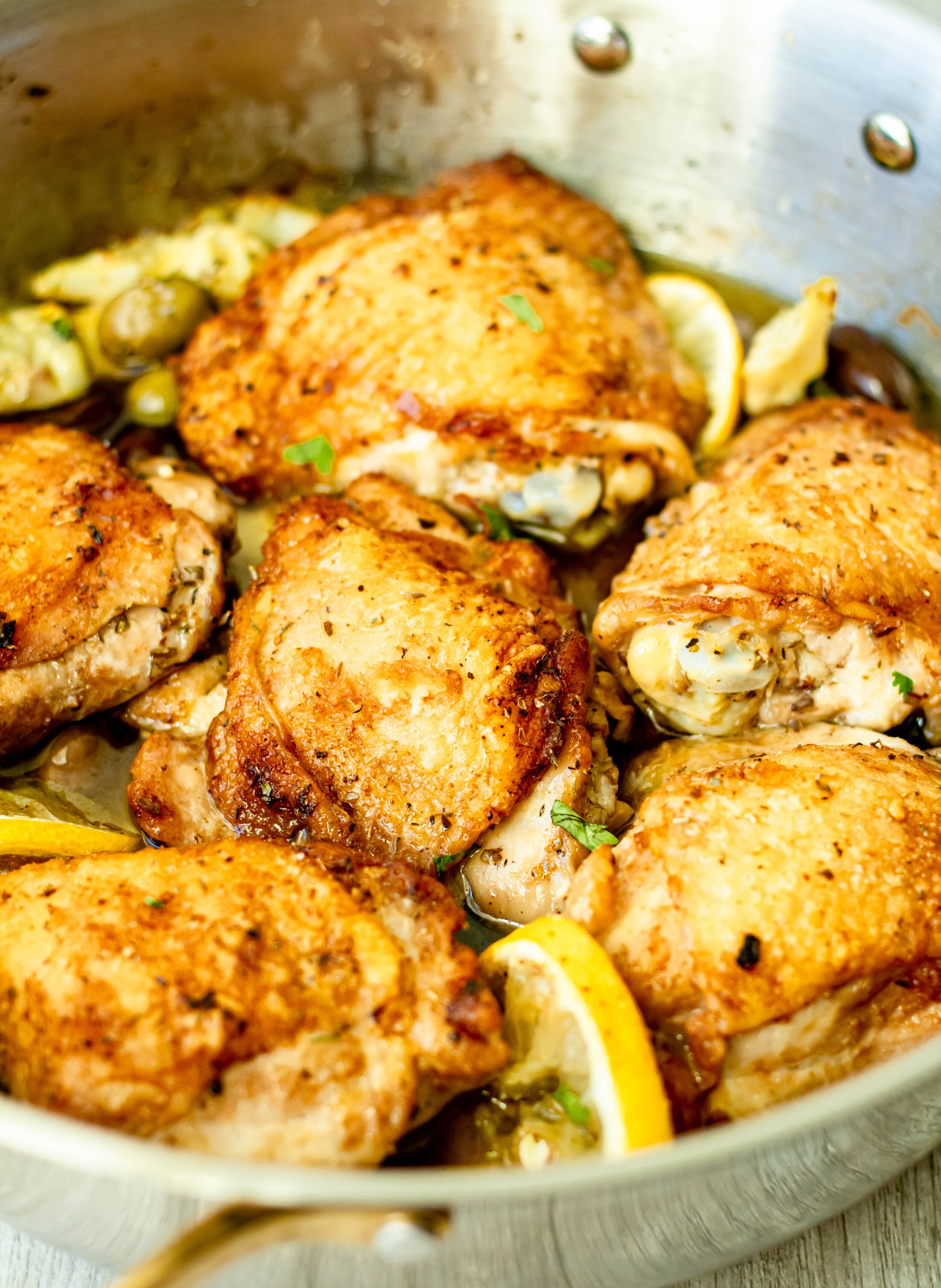 One Skillet Greek Chicken with Artichokes