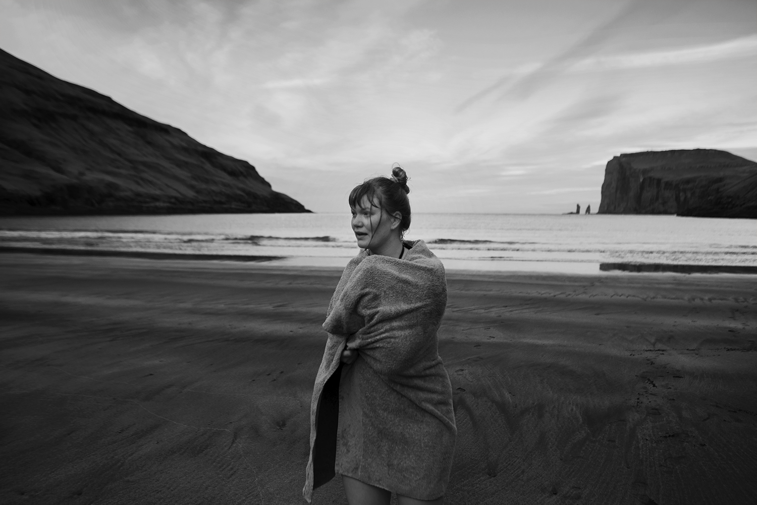 Me after my dip at Tjørnuvik, a bit cold, but very happy.