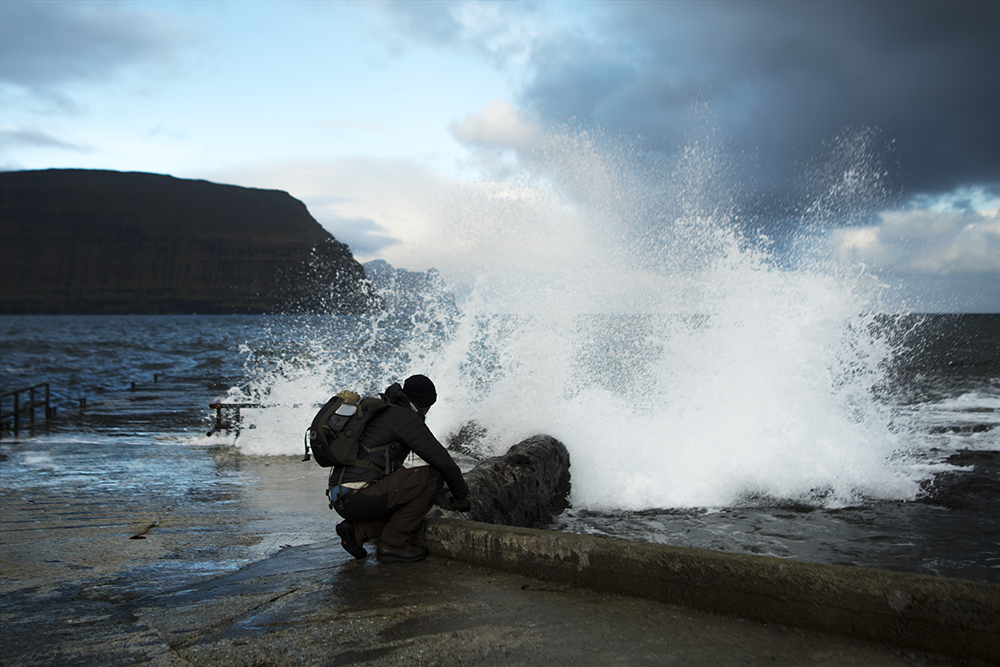 Mark doing sound recordings at the west harbour in Svínoy