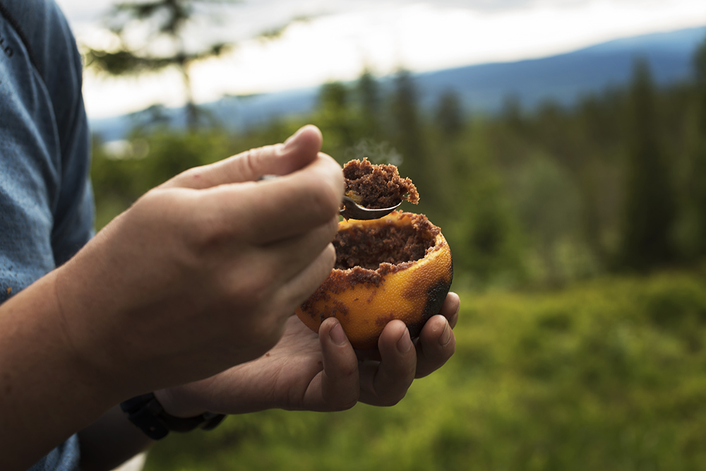 Freshly baked campfire chocolate cake 