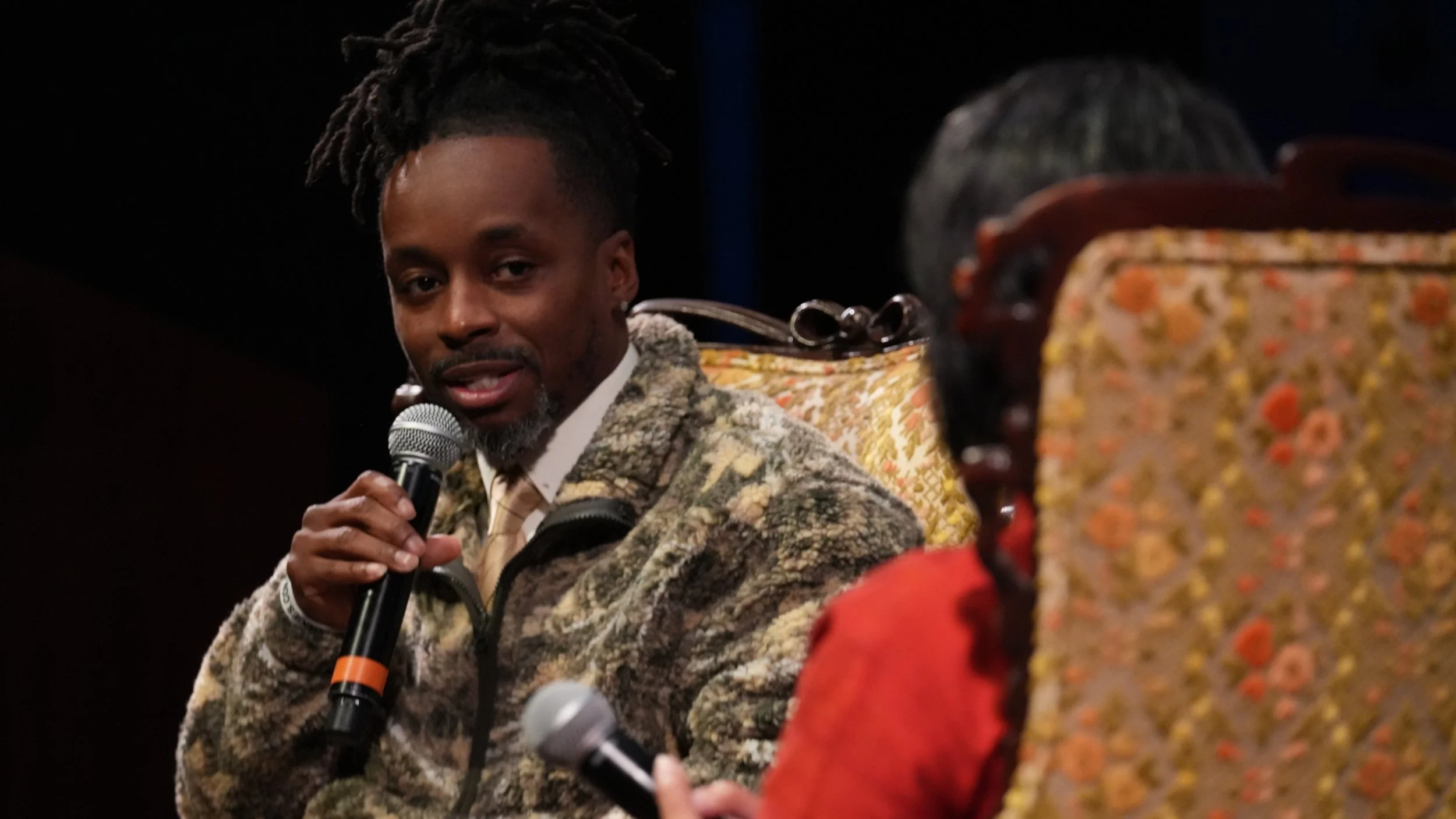  DeShondre Watters &amp; Nima Kulkarni onstage during The Long Conversation. Photo by M. Tyler McDaniel. 