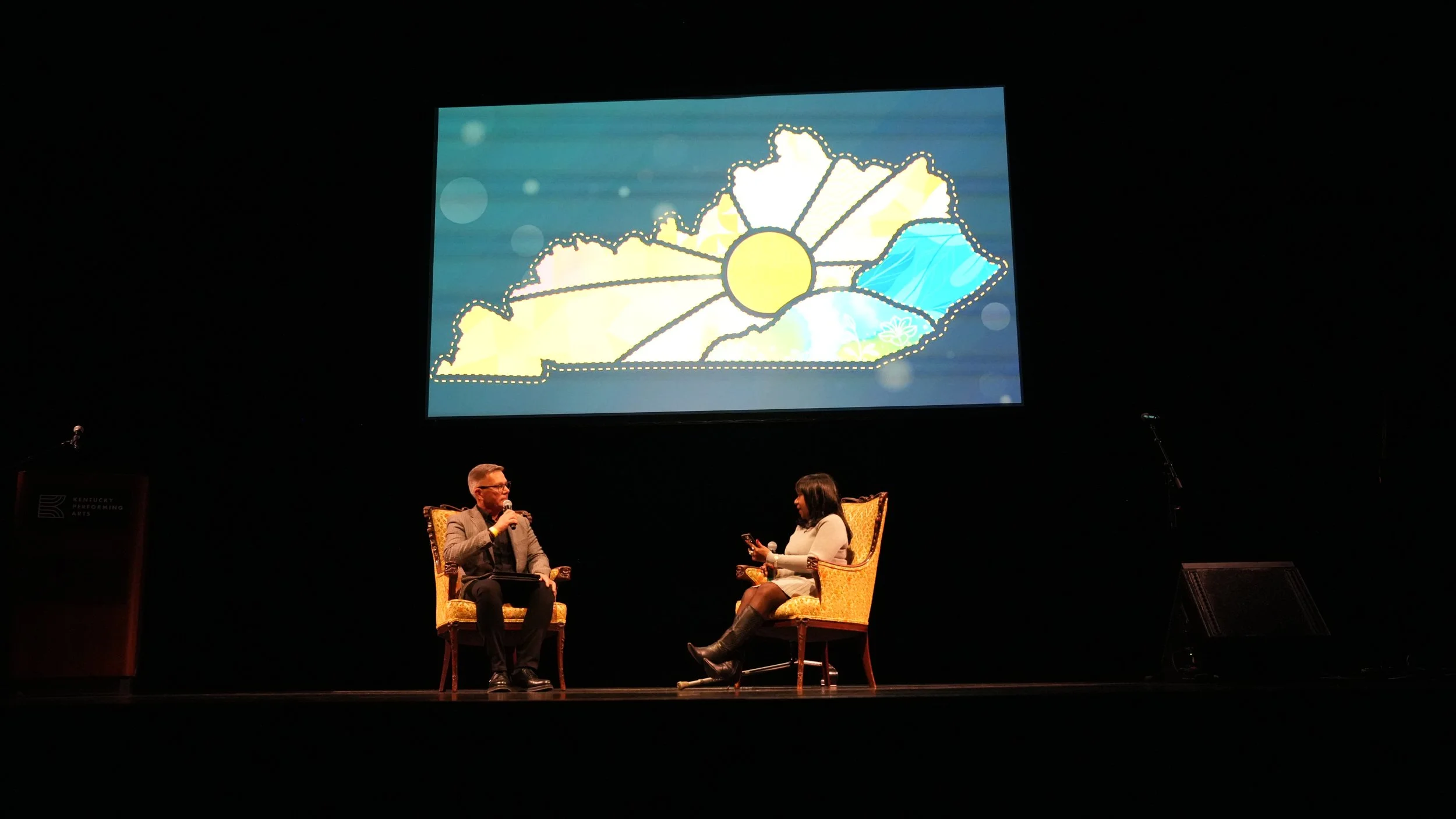  Lindy Casebier &amp; Betty Dobson onstage during the Long Conversation. Photo by M. Tyler McDaniel. 