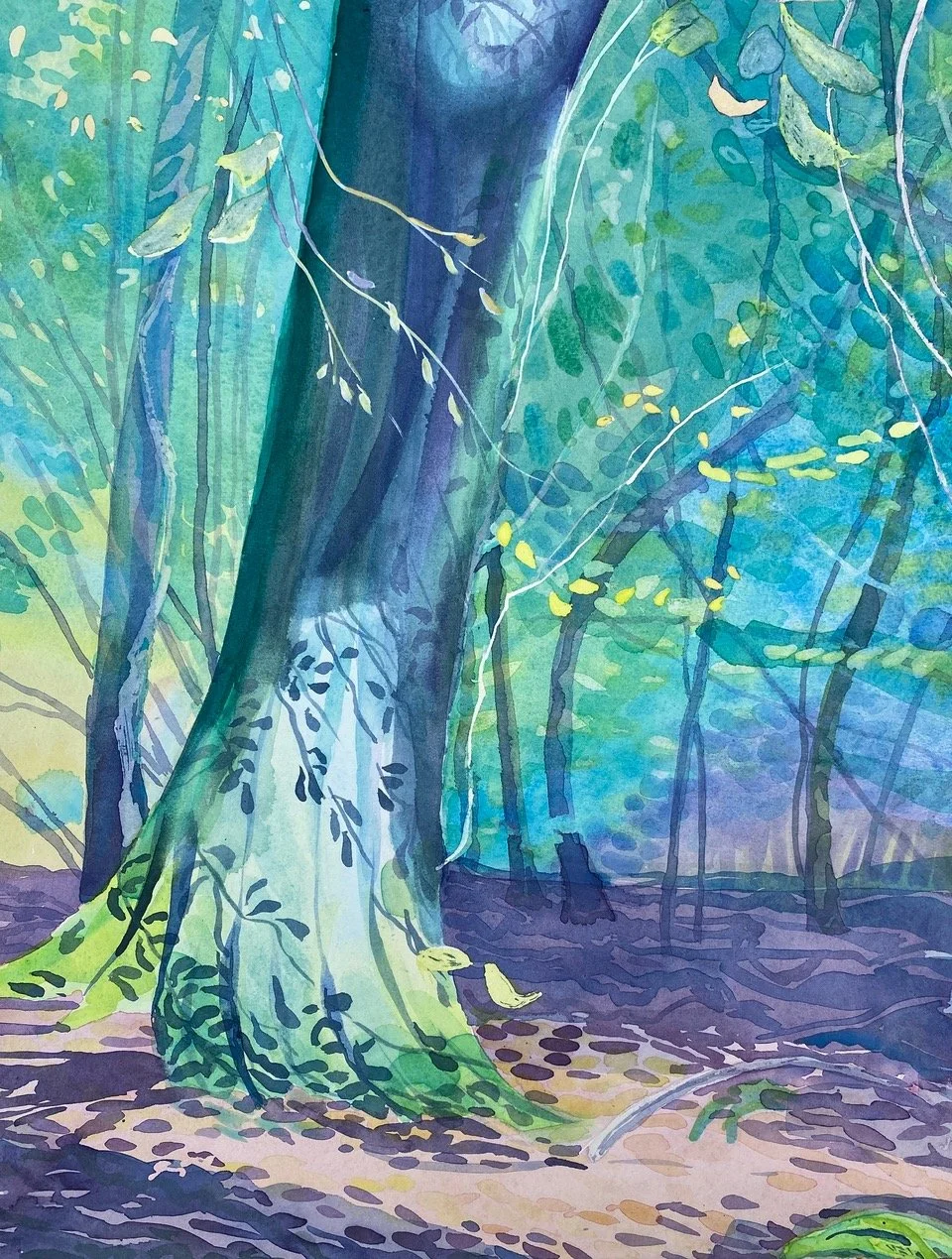 Emerald Trunk Shadows 38x48cm.jpeg