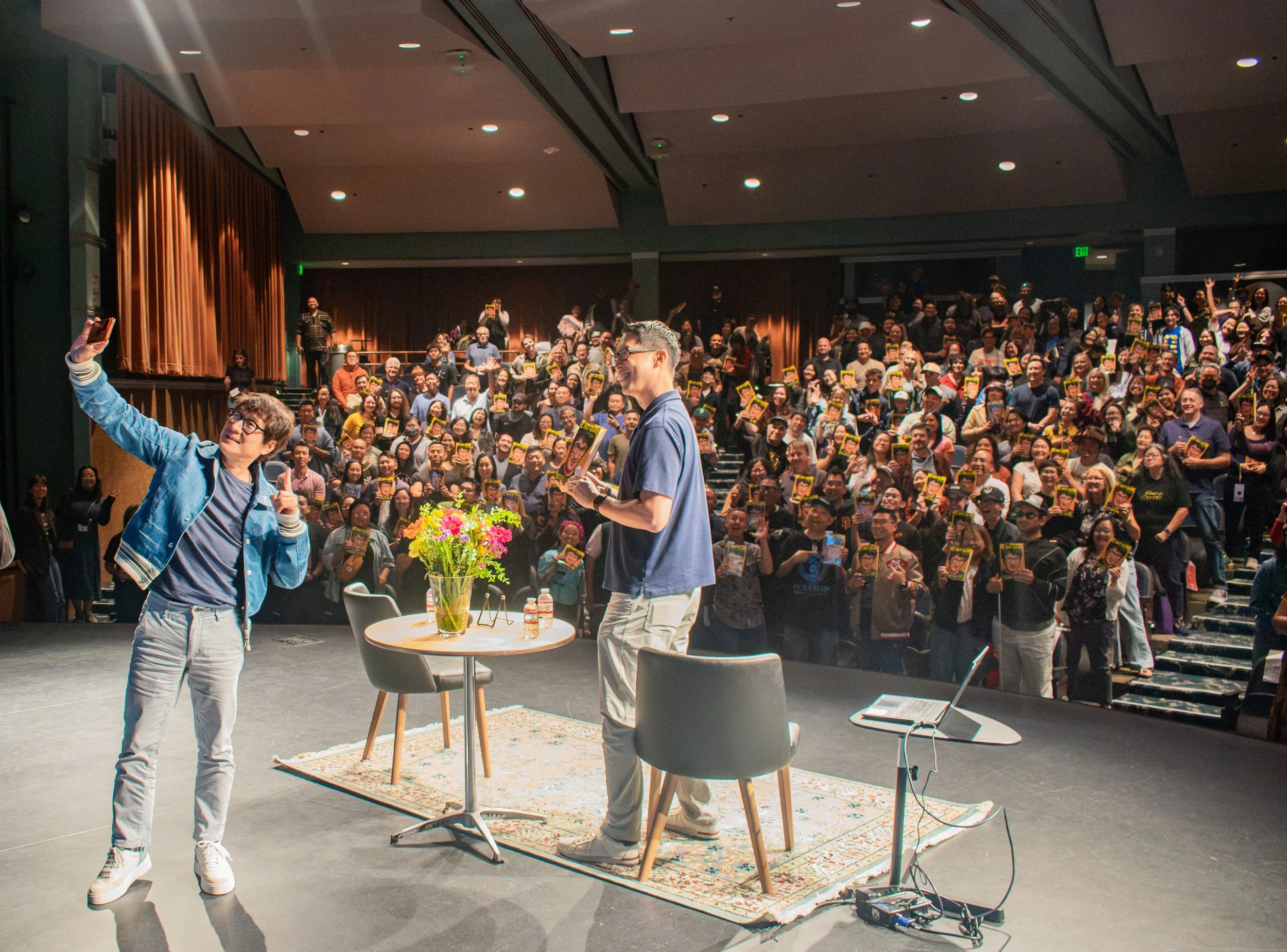 Ke Huy Quan with Gene Luen Yang at the Elizabeth A. Hangs Theater at Santa Clara Convention Center