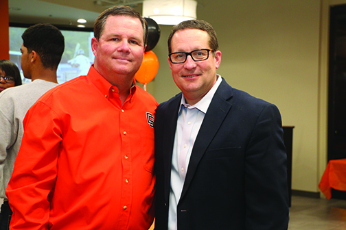 Kip Karn, 1995 World Series Baseball Team Alumnus, and Coach Perry Keith at the 1st Annual Opening Day Bash raising donations for the “Turf the Biff” Campaign.