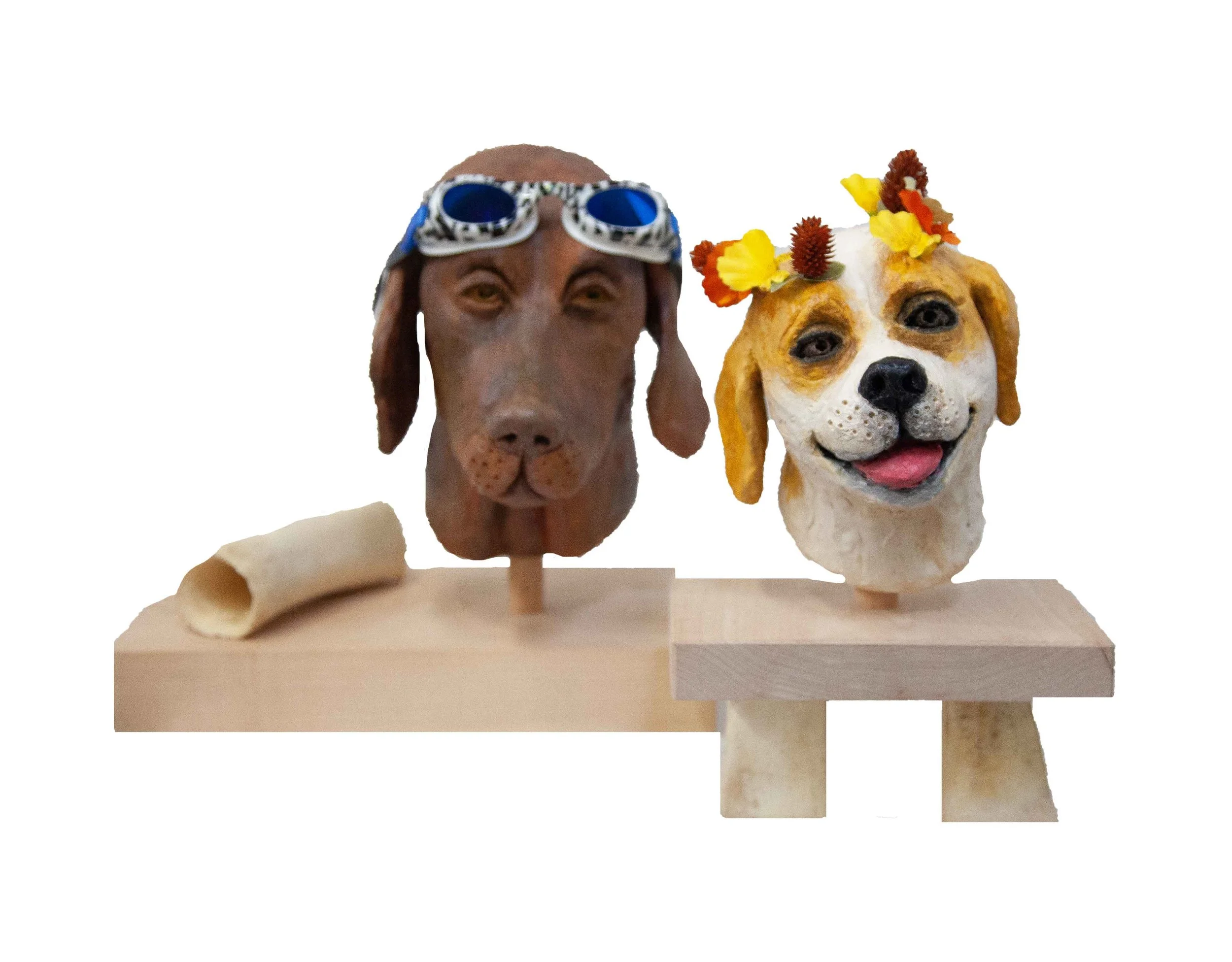 Mike & Miss Pikkel High Fired Clay w/Found Objects and Patina 10” x 12” x 4” High Fired Clay w/Found Objects/Bones 10” x 6” x 4”