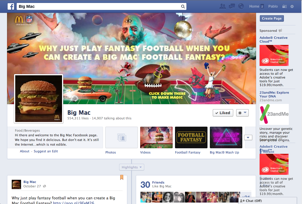 We created Big Mac Football Fantasy, a Facebook app that allows users to cast a tasty fantasy with the help of Big Mac's own Space Wizard.