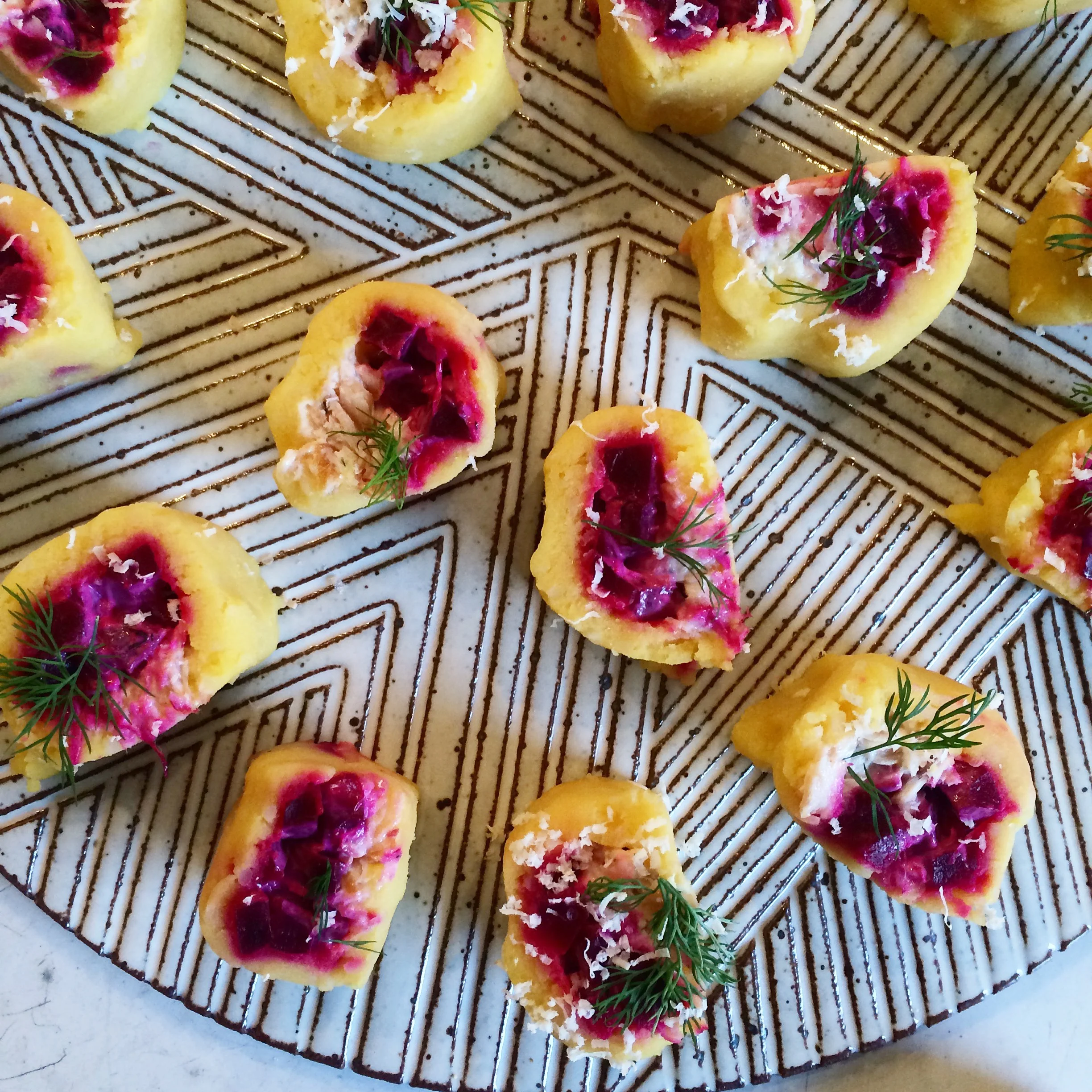 smoked trout and beet causa