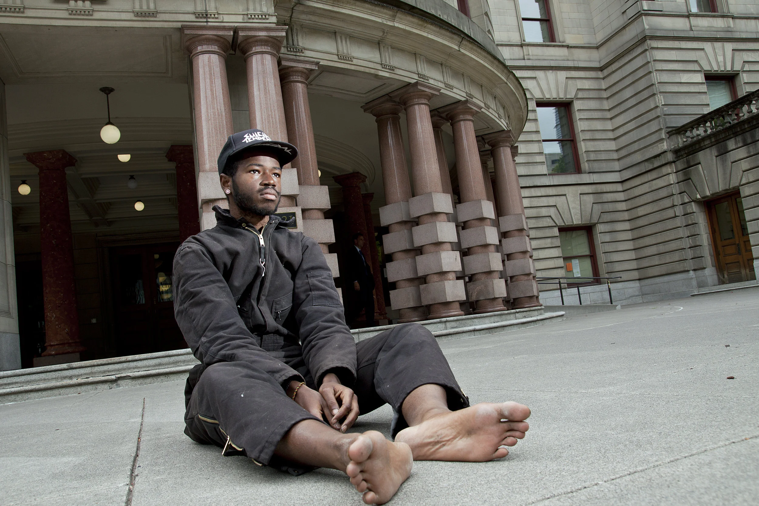 Cameron Whitten poses for a photo in the midst of a hunger strike for homeless rights in Portland, OR