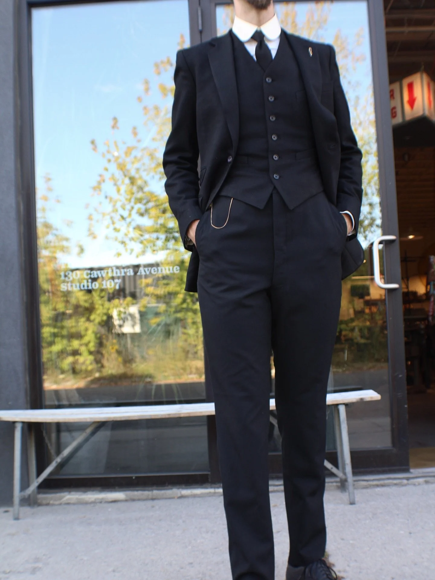 Just in time for Wool Month, cool weather and cocktail bars, Craig just finished this new pair of trousers. Made from an excellent wool serge from our new Ruby Room (IYKYK) and made from a French 1900 draft. Really interesting period details, includi