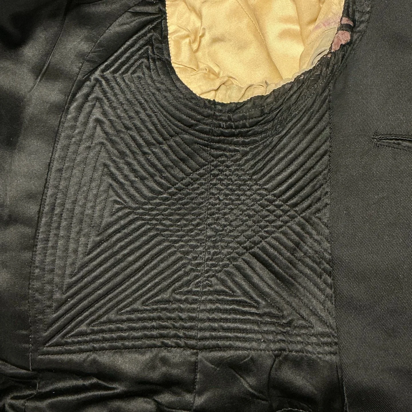 From the Archive: Early 20th century Tail Coat. Love getting to pull this piece down for its beautiful details.
1- Padding sewn into the lining under the arm to give structure and accentuate the chest
2- Hand cross stitched padding in the lapel in or