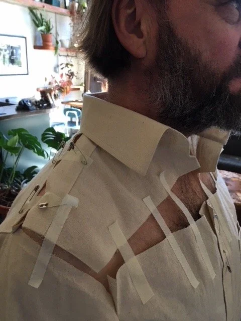 A muslin shirt fitting at the Philip Sparks studio