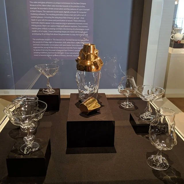 Found this cool use of 3d printing at NOMA, the New Orleans Museum of Art! 
This glassware set captures sound waves heard on a Saturday night in New Orleans. The artist used 3D modeling to create files to print and use as templates for the glasswork,