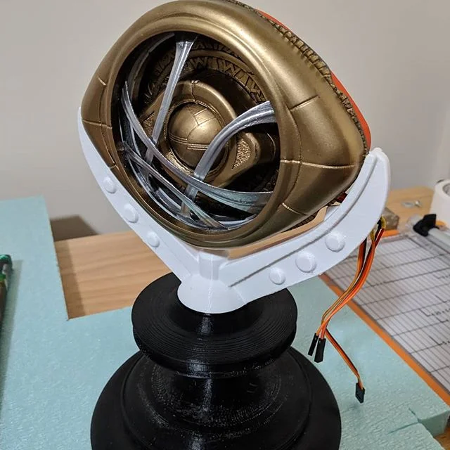Another cosplay project approaching the home stretch! This one is a *mostly* functional electro-mechanical Eye of Agamotto from Dr. Strange. We haven't figured out how to bend time to our will yet!  3D print files, FDM, and hardware kits, as well as 